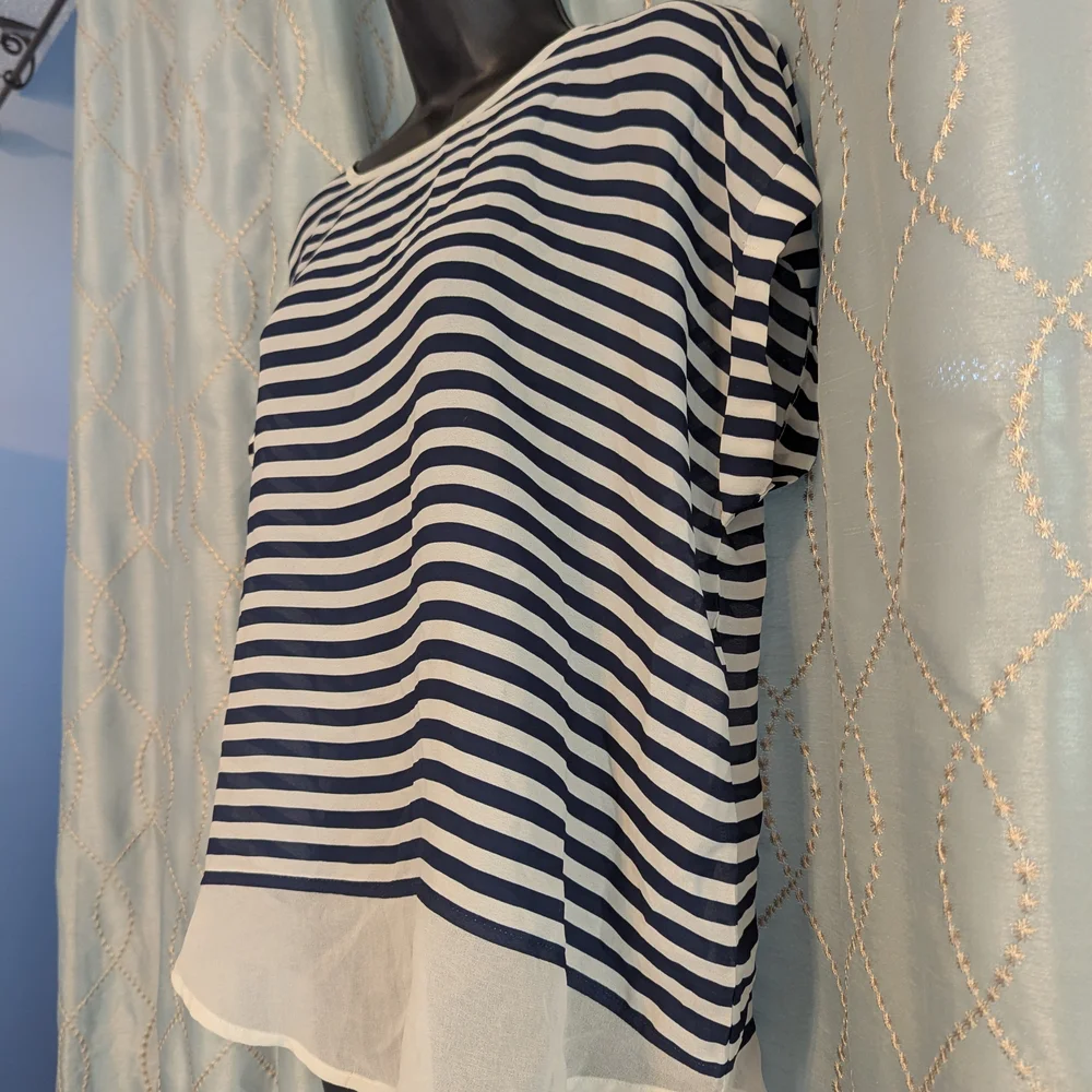 199. a.n.a Blue and White Dolman Sleeve Blouse - Picture 2 of 4